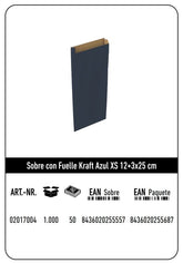 SOBRE KRAFT XS 12+3X25 AZUL CAJA 250 UNIDADES | 250 UNIDADES | (ANDINA)